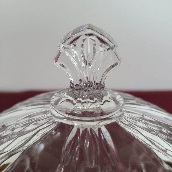 Three-Footed Pedestal Glass Candy Dish Covered Bowl Art Deco Geometric Design - Picture 4 of 13